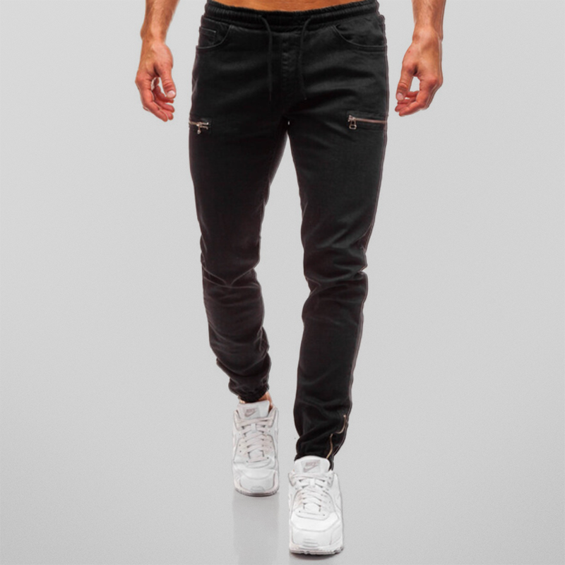 Herr Joggingbyxor Denim med Blixtlås i Mjuk Bomull 3