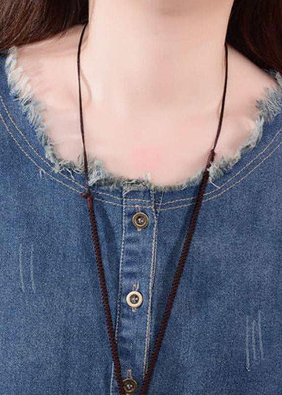 Klänning i Denim med O-Hals och Långa Ärmar för Damer 3