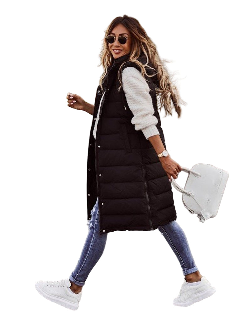 Knälång Dunväst Dam Steppdesign Lätt och Bekväm 0