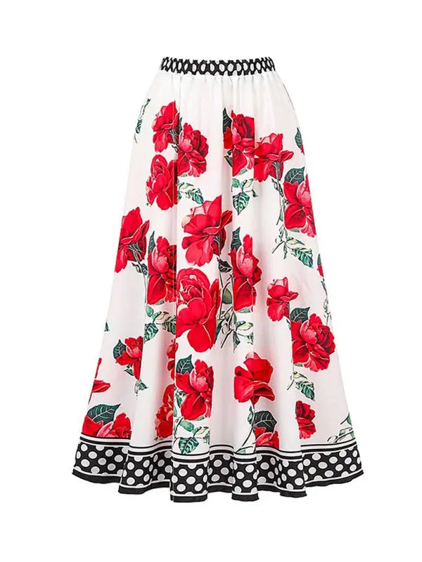 Kvinna Baddräkt med Blommönster och Kjol 3