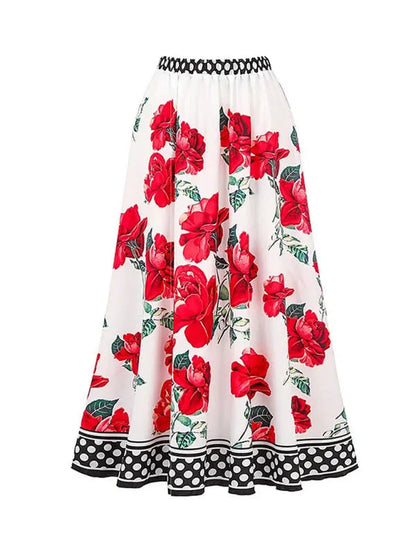 Kvinna Baddräkt med Blommönster och Kjol 3