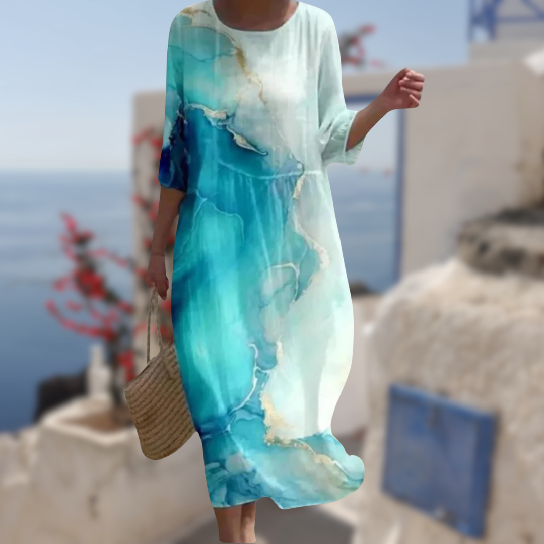 Kvinna Blommig Klänning Elegant Design 5