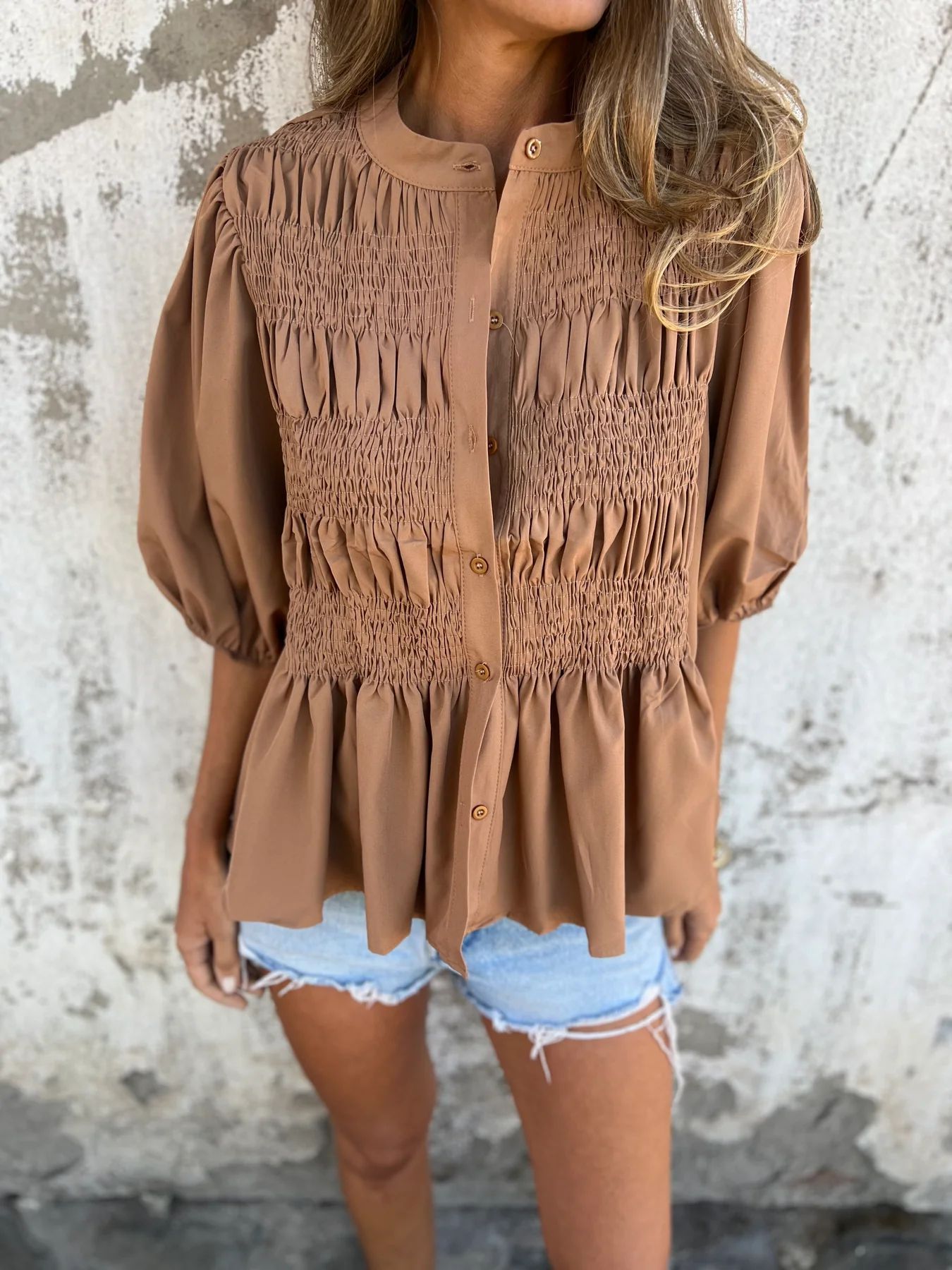 Kvinna Blus med Plisseringar och Avslappnad Silhuett 2