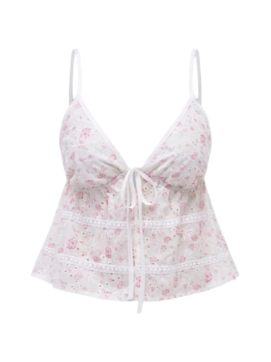 Kvinna Cami Top Blommönster Tied Front 0