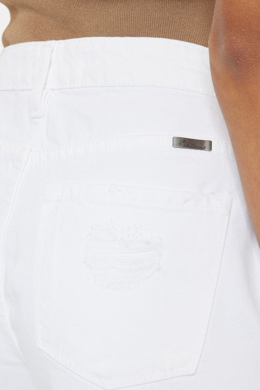 Kvinna Högmidjade Fransade Shorts Vit 3