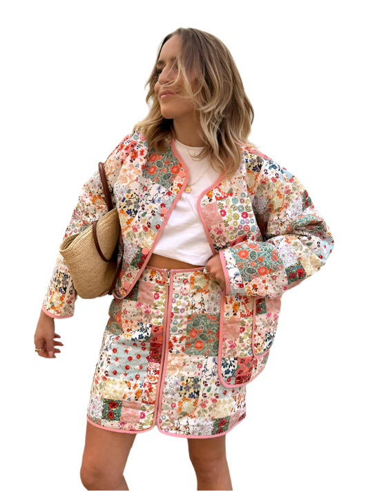 Kvinna Kappa Rundhalsad Blommönster Polyester Tunn 0