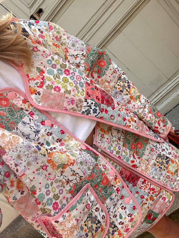 Kvinna Kappa Rundhalsad Blommönster Polyester Tunn 1