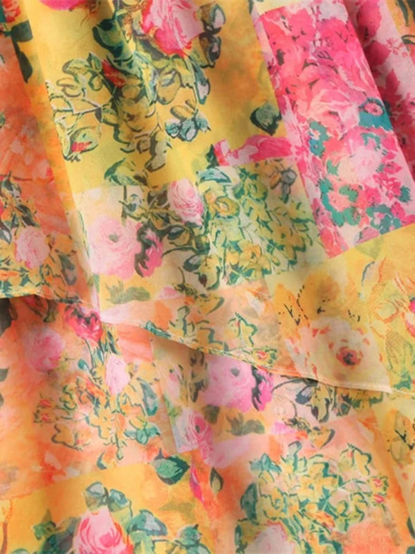 Kvinna Klänning Blommig Färgblock Polyester 1
