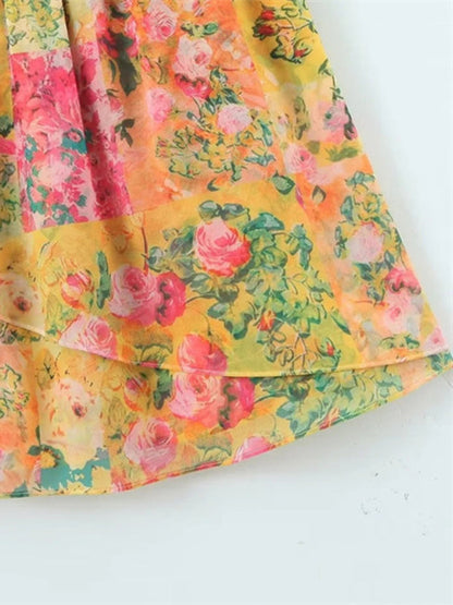 Kvinna Klänning Blommig Färgblock Polyester 2