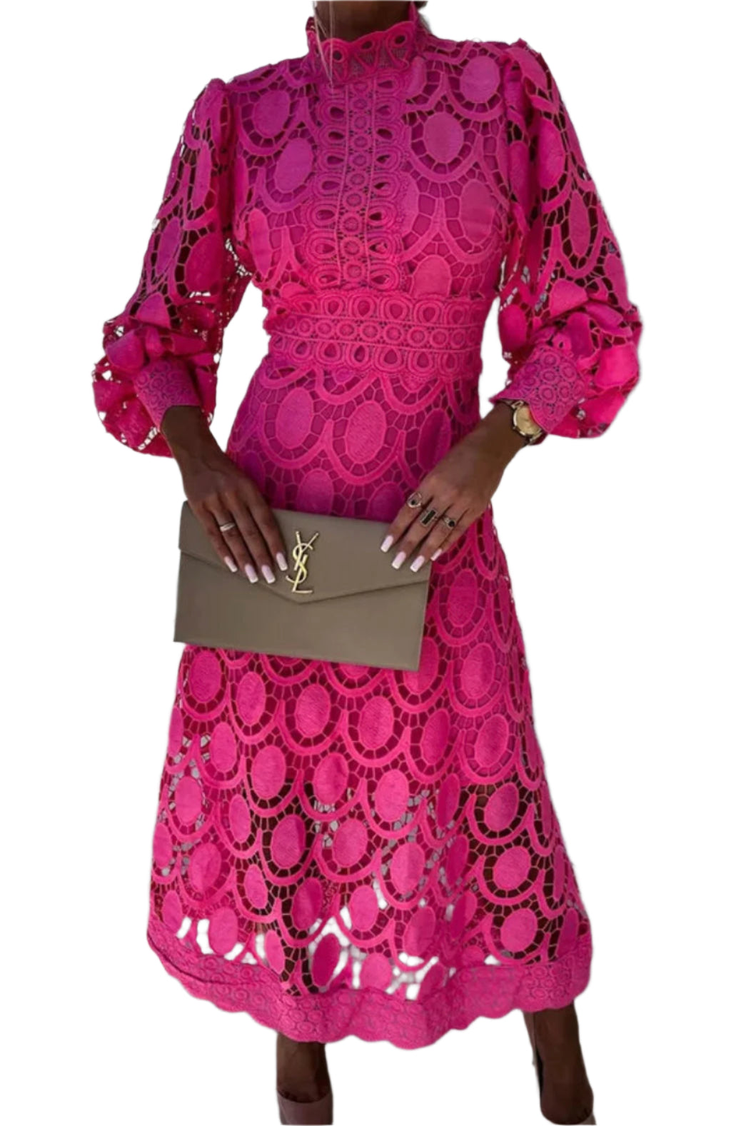 Kvinna Klänning Spets Detaljerad Design 0