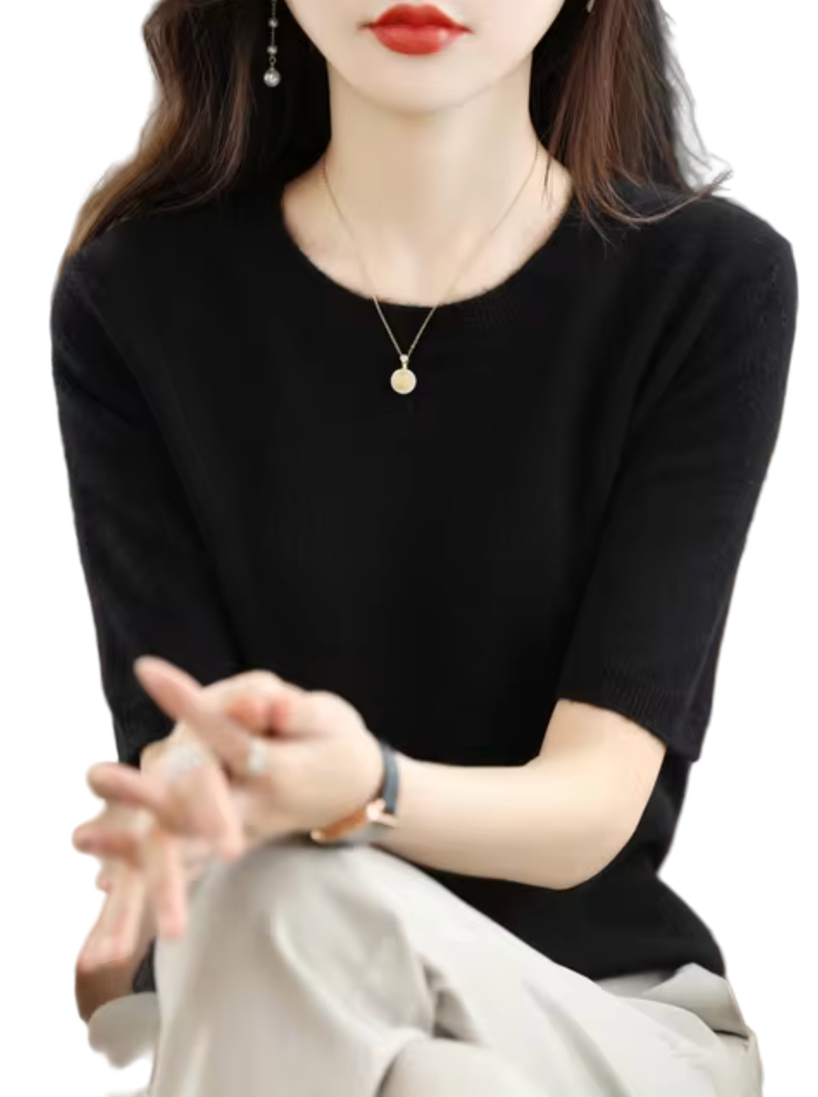 Kvinna Kortärmad Pullover i Ull och Kashmira 0