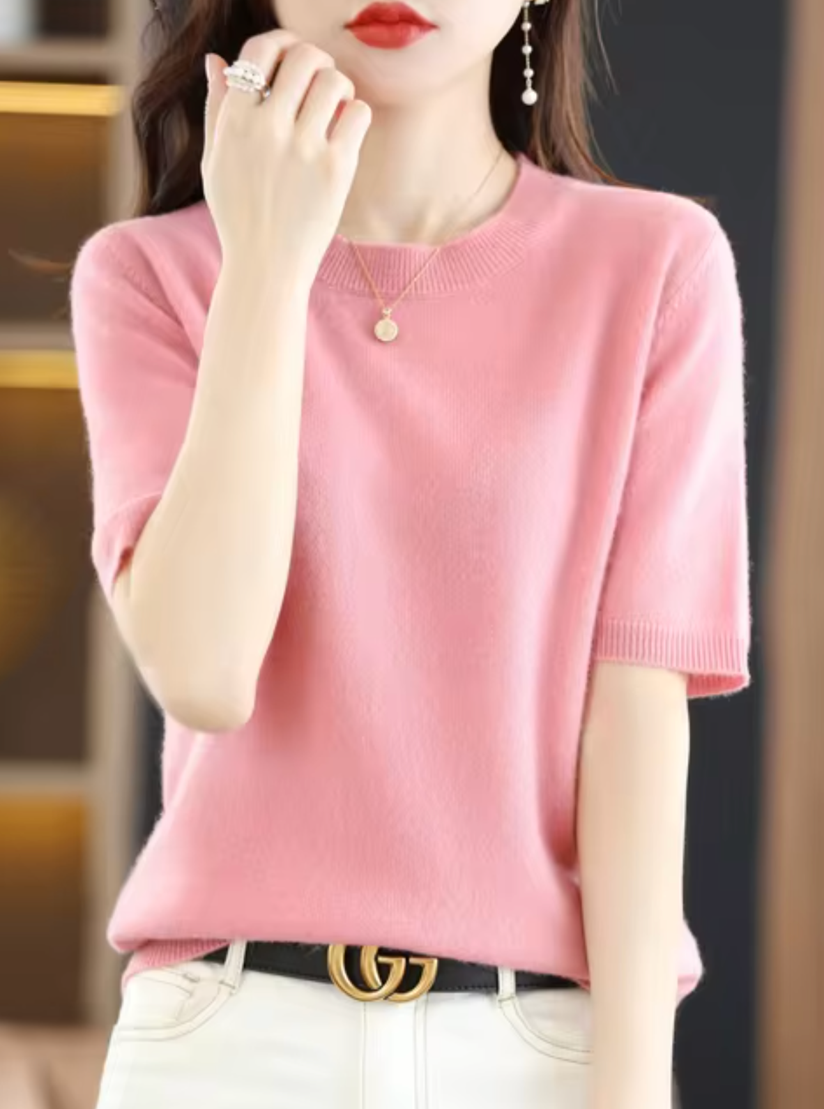 Kvinna Kortärmad Pullover i Ull och Kashmira 5