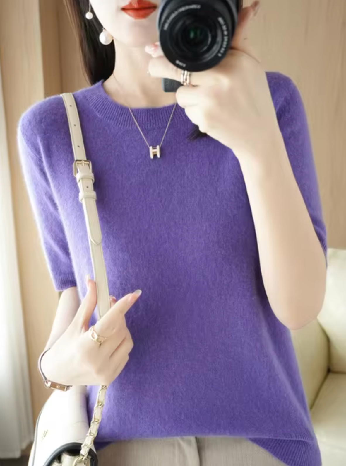 Kvinna Kortärmad Pullover i Ull och Kashmira 9