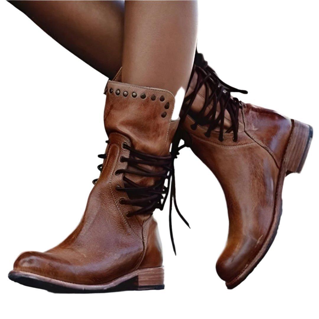 Kvinna Lace-Up Läderstövlar Klassisk Stil 1
