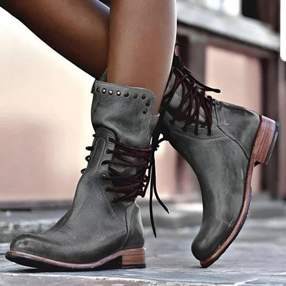 Kvinna Lace-Up Läderstövlar Klassisk Stil 4