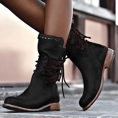 Kvinna Lace-Up Läderstövlar Klassisk Stil 5