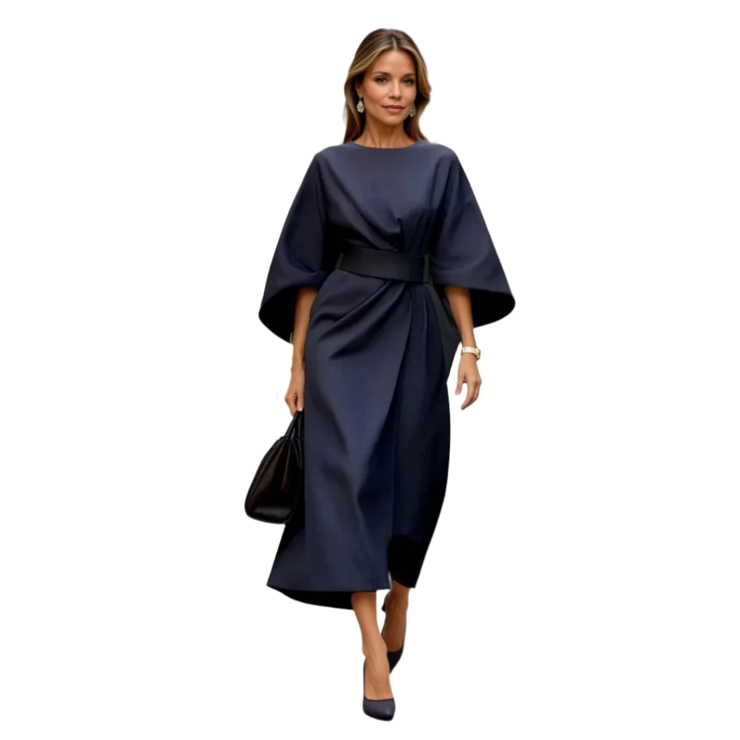 Kvinna Midi Klänning med Lantaarnmouwen och Ceintuur 0