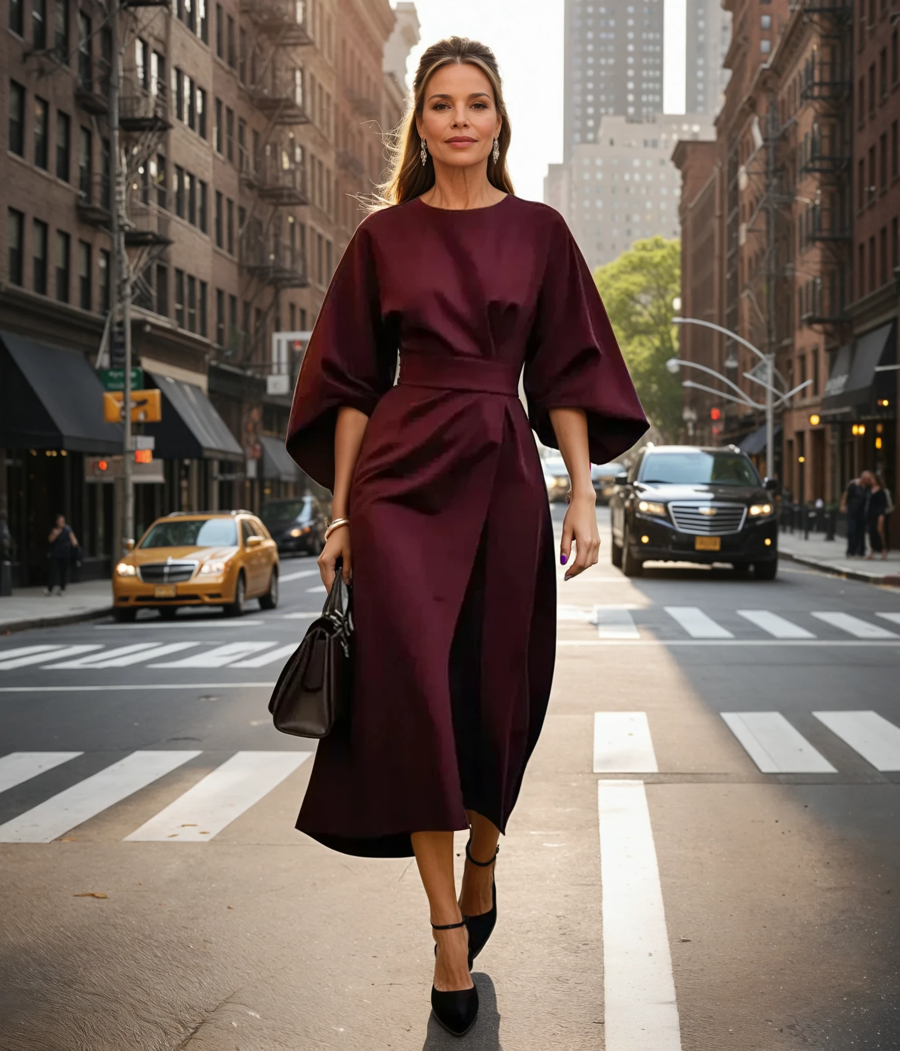 Kvinna Midi Klänning med Lantaarnmouwen och Ceintuur 3