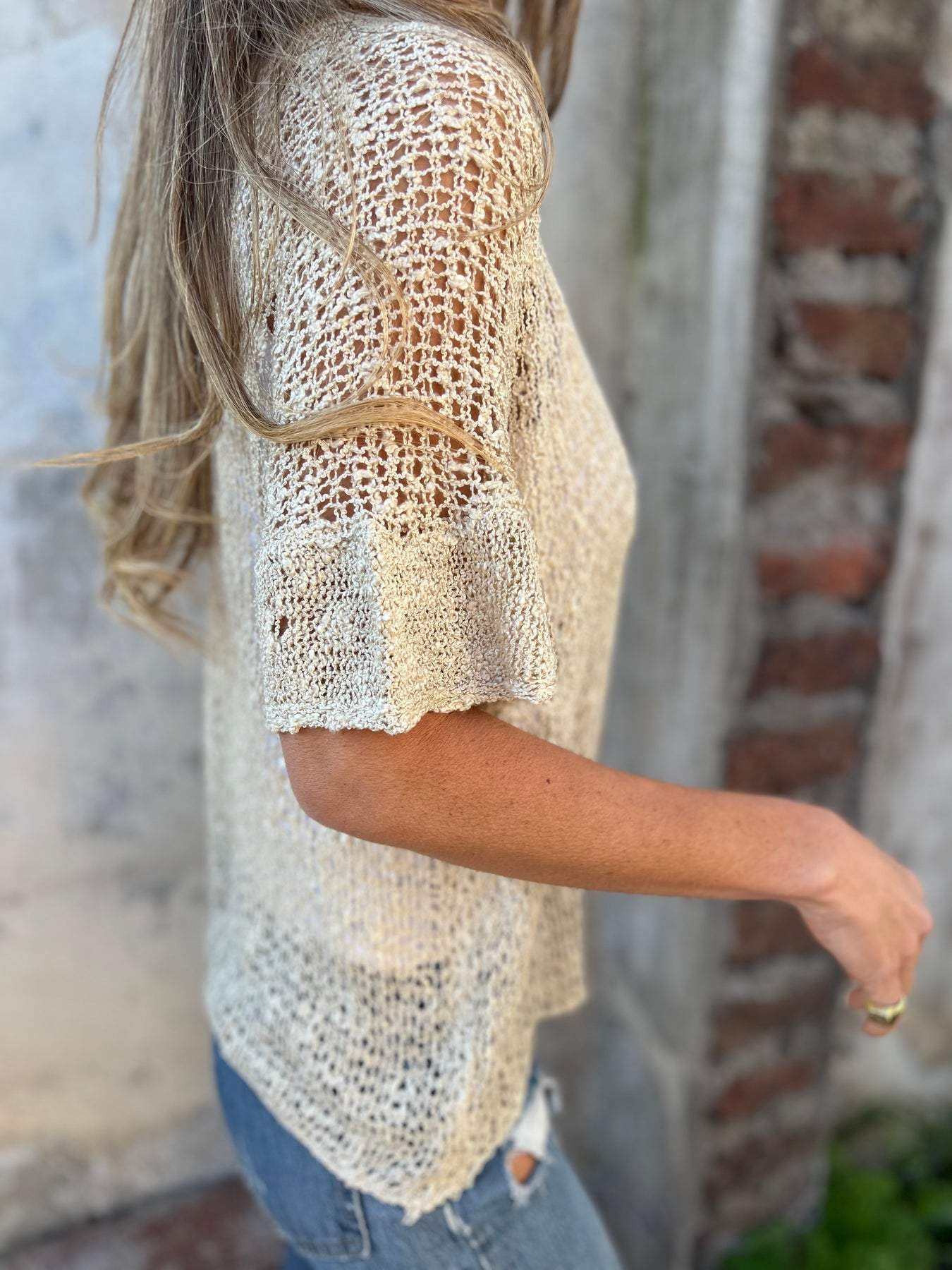 Kvinna Texturerad Top V-hals 1