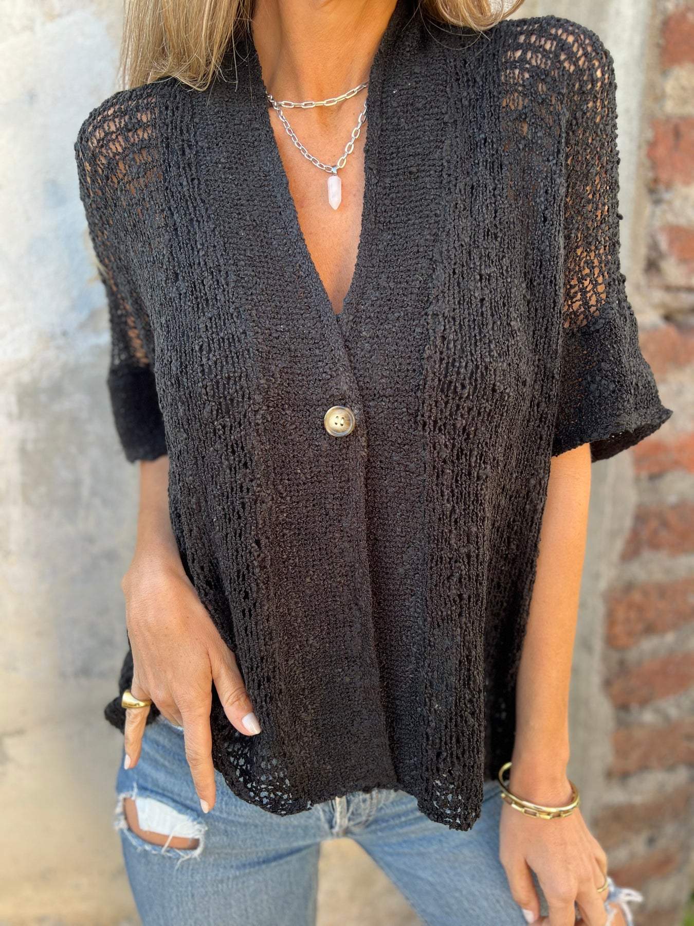 Kvinna Texturerad Top V-hals 4