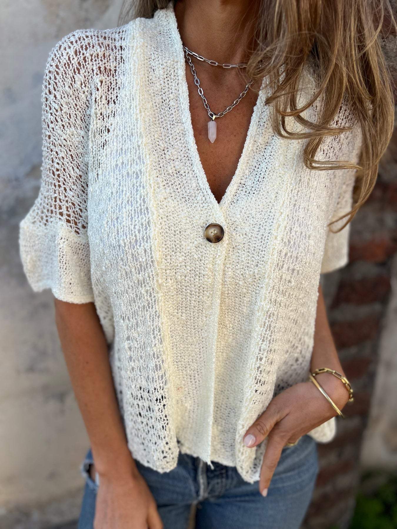 Kvinna Texturerad Top V-hals 5