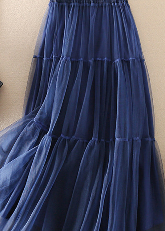 Kvinna Tulle Kjol i Fransk Blå Patchwork 3