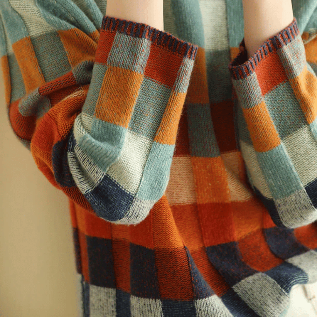 Kvinna Turtleneck Tröja Patchwork Design 3