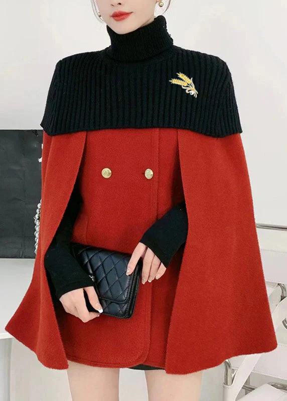 Kvinna Tvådelad Set med O-Hals Stickad Kappa och Ullrock 4