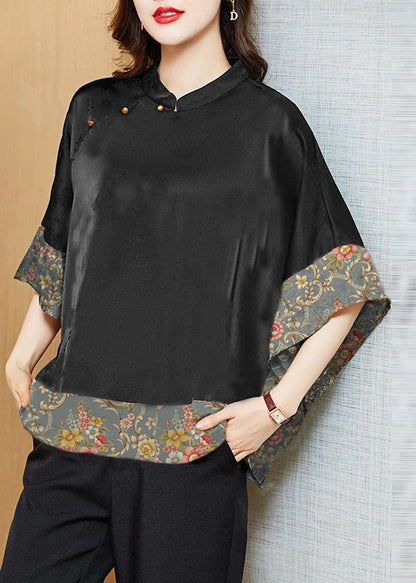 Kvinna Vintage Skjorta med Mandarin Krage och Asymmetrisk Design 6