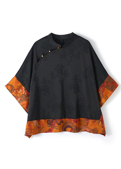 Kvinna Vintage Skjorta med Mandarin Krage och Asymmetrisk Design 8