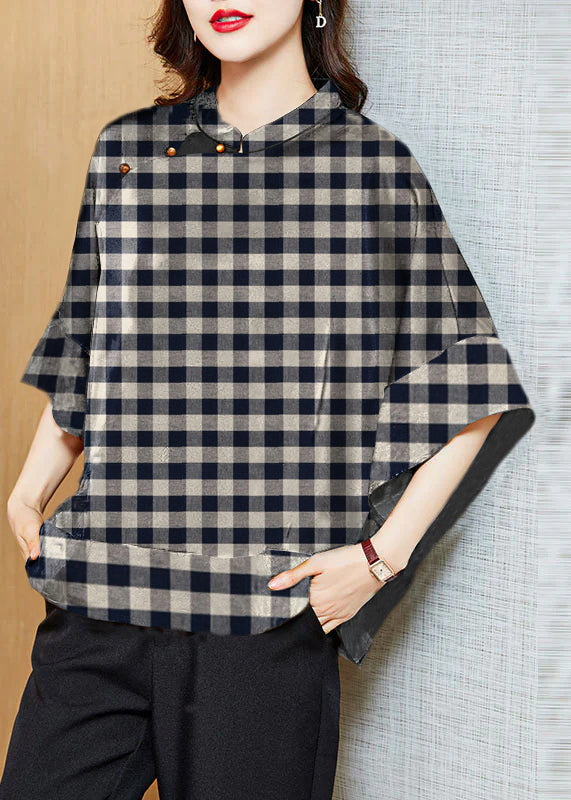 Kvinna Vintage Skjorta med Mandarin Krage och Asymmetrisk Design 9