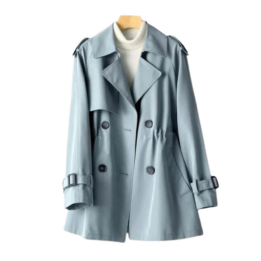Kvinna Vintage Trench Coat Dubbelknäppt Nylon-Bomull 0