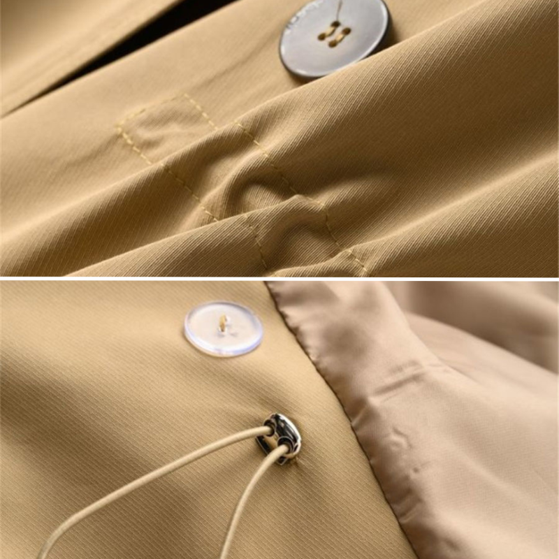 Kvinna Vintage Trench Coat Dubbelknäppt Nylon-Bomull 3