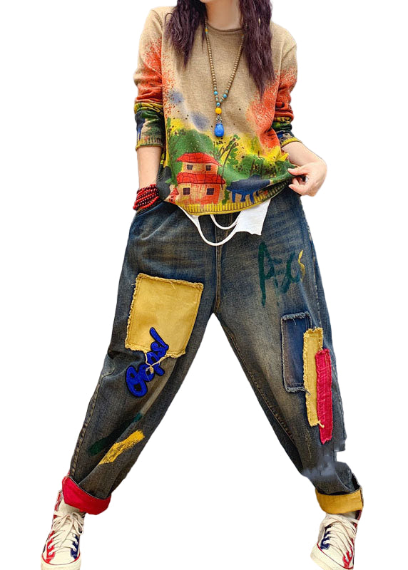 Kvinne Denim Byxor med Patch Applikation 0