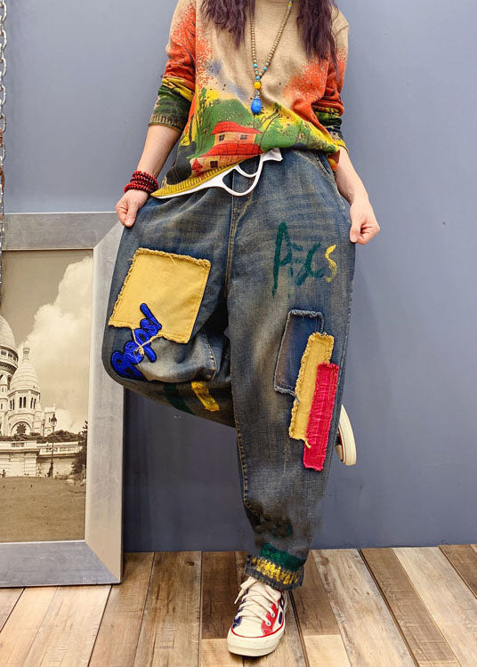 Kvinne Denim Byxor med Patch Applikation 1