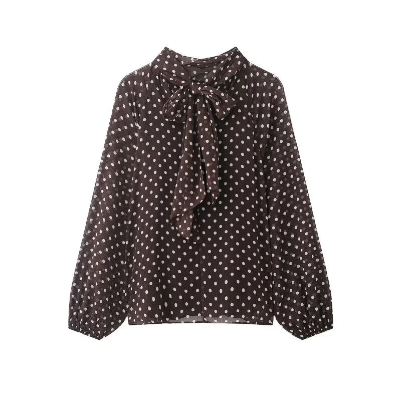 Kvinnlig Blus med Prickar och Lykta Ärmar 3