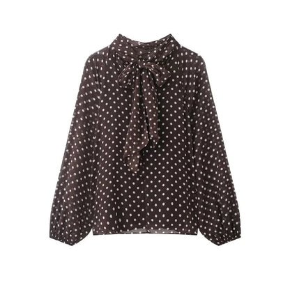 Kvinnlig Blus med Prickar och Lykta Ärmar 3