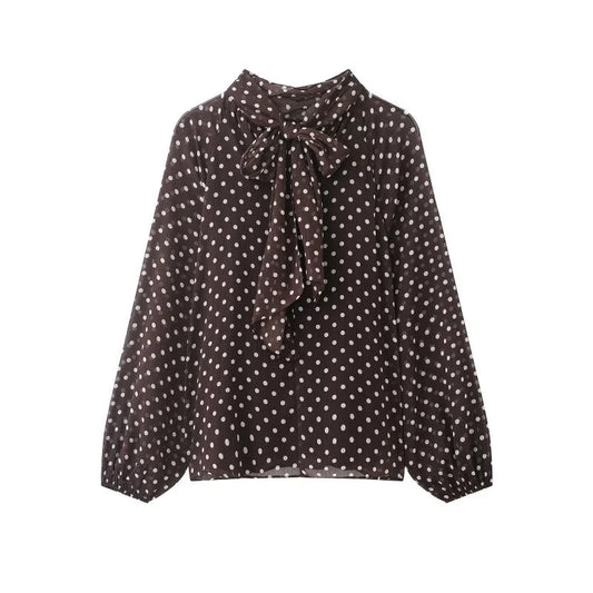 Kvinnlig Blus med Prickar och Lykta Ärmar 3