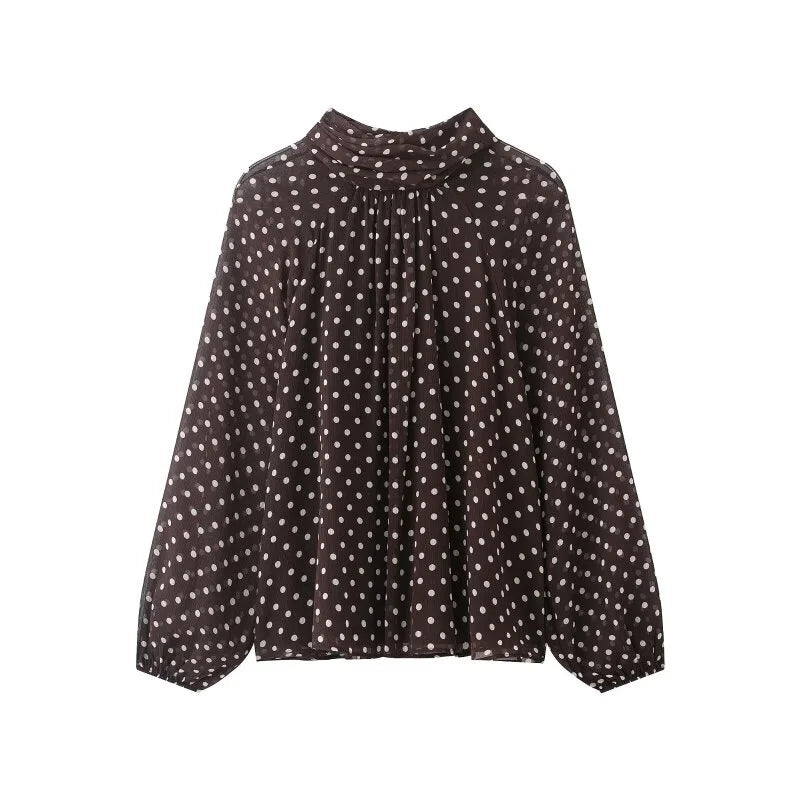 Kvinnlig Blus med Prickar och Lykta Ärmar 4