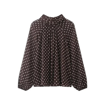 Kvinnlig Blus med Prickar och Lykta Ärmar 4