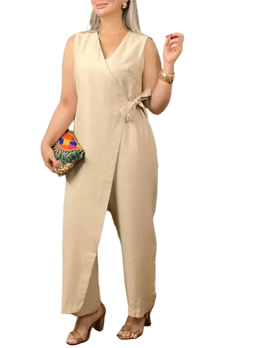 Kvinnlig Jumpsuit V-ringad Ärmlös 0