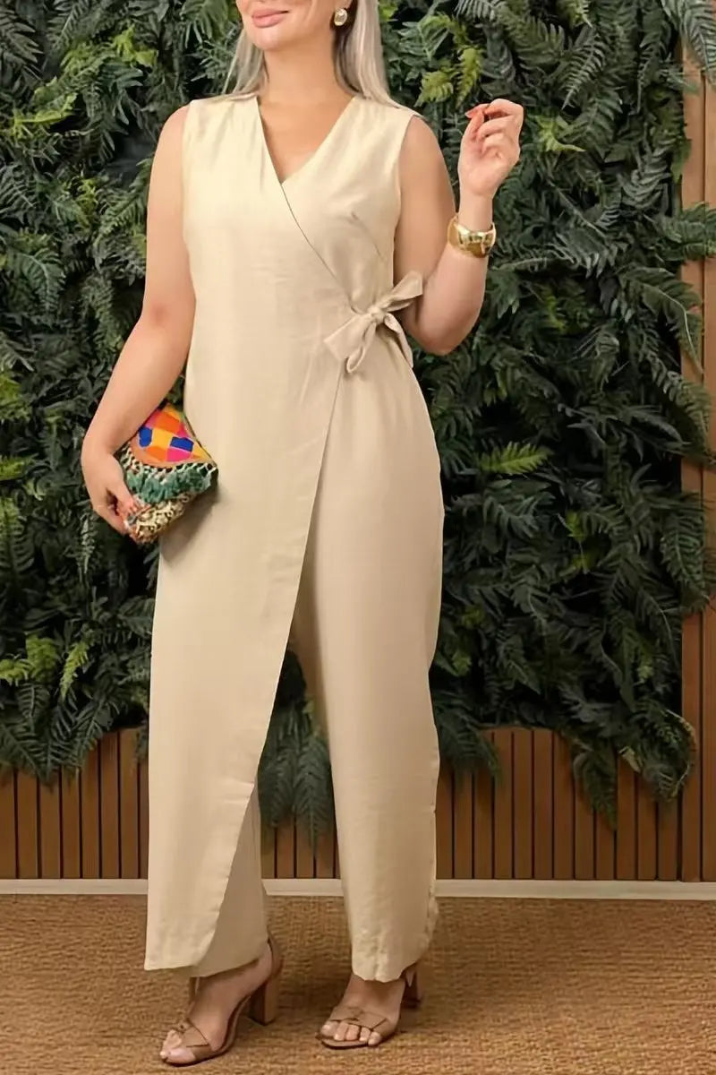 Kvinnlig Jumpsuit V-ringad Ärmlös 10