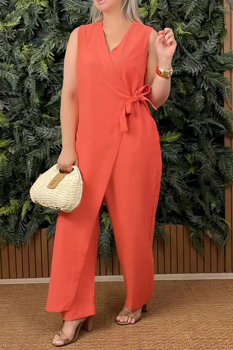Kvinnlig Jumpsuit V-ringad Ärmlös 12