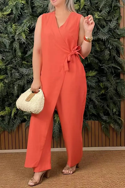 Kvinnlig Jumpsuit V-ringad Ärmlös 12