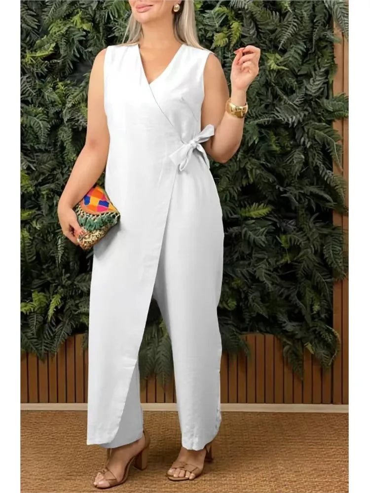 Kvinnlig Jumpsuit V-ringad Ärmlös 5