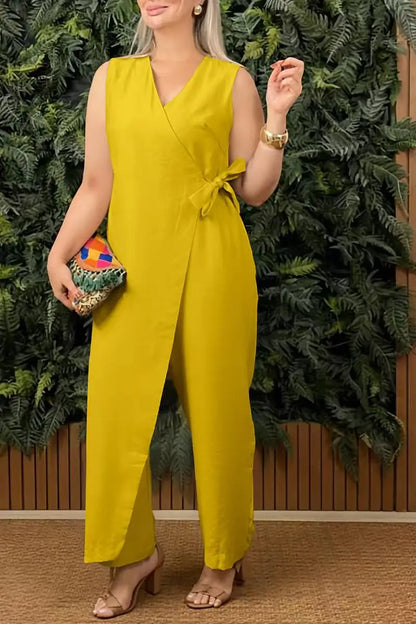 Kvinnlig Jumpsuit V-ringad Ärmlös 6
