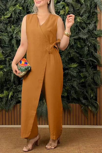Kvinnlig Jumpsuit V-ringad Ärmlös 9