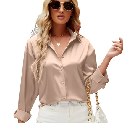 Kvinno Blus Satin Flödande Stil 0