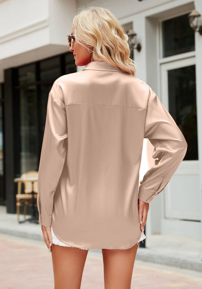 Kvinno Blus Satin Flödande Stil 2