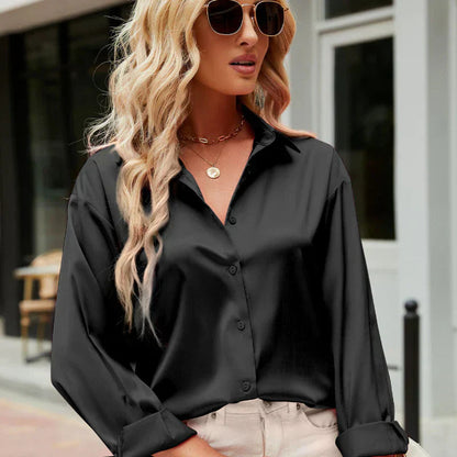 Kvinno Blus Satin Flödande Stil 4